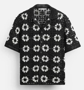 Zara Geometric Crochet Relaxed Shirt Floral. BLACK SIZE LARGE. FREE SHIPPING. - Picture 1 of 9
