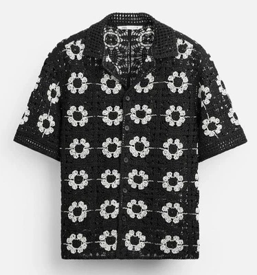 Zara Geometric Crochet Relaxed Shirt Floral. BLACK SIZE LARGE. FREE SHIPPING. - Image 1 of 4