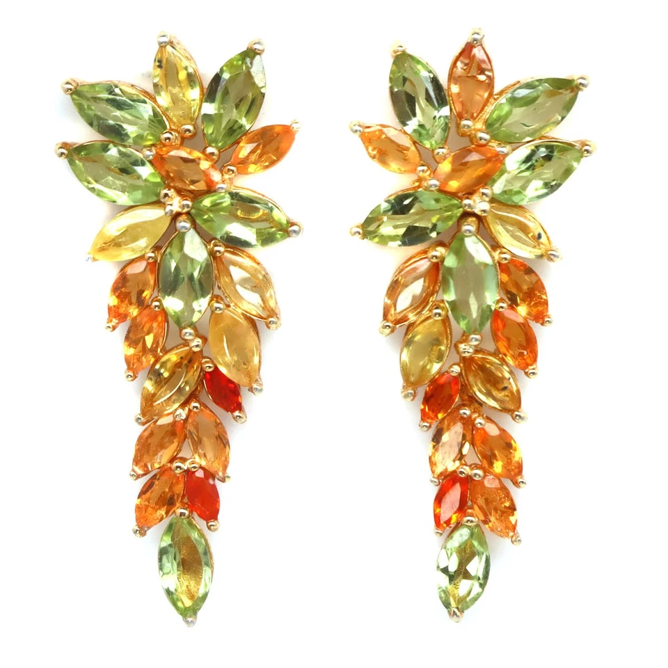 925 Sterling Silver 3 x 7 MM. Green Peridot & Fancy Color Sapphire Earrings - Image 1 of 4