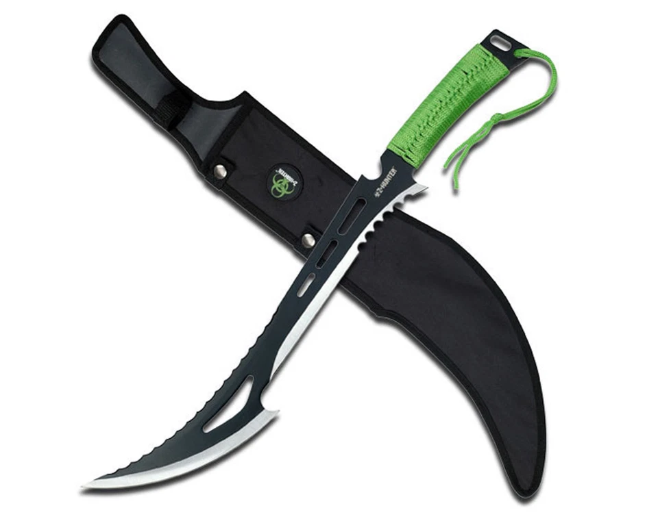 23.75" Zombie Z Hunter Machete Acero Inoxidable Apocalipsis Espada PELIGRO BIOLÓGICO Cazador Verde Foto 1 de 1