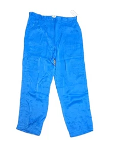 MAEVE Anthropologie Womens Blue Satin High Waist Cargo Utility Pants 16 Tall - Picture 1 of 9