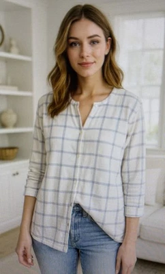 CJ Banks womens 2x cottagecore cozy blue white plaid Cardigan Sweater XXL cabin - Image 1 of 4