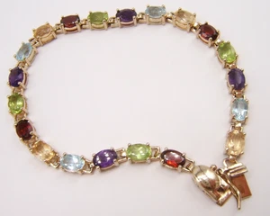 PULSERA DE PLATA ESTERLINA PIEDRAS PRECIOSAS MULTICOLORES 7 1/4” ORO LAVADO - Imagen 1 de 7
