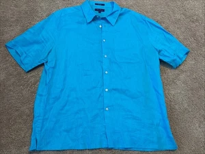 Alan Flusser 100% Linen Button Up Shirt Blue Men’s XXL 2XL Short Sleeves - Picture 1 of 10