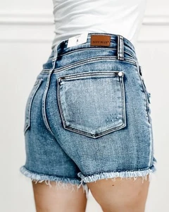 Judy Blue Women's High Waist Adjustable Button Shorts Medium Wash Size 1XL NWOT - Picture 1 of 16
