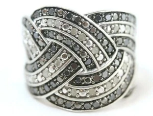 Black & White Genuine Diamonds 925 Sterling Silver Ring Pave Set 1ct Sz 5.5 - Picture 1 of 5