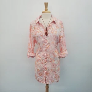 Top túnica con botones floral rosa 100 % lino talla 1X lengüeta enrollable Sigrid Olsen para mujer - Imagen 1 de 14
