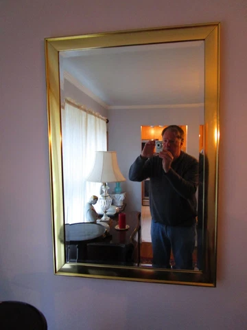 Mid Century Large Mastercraft Rectangular Brass Frame Beveled Mirror 26x38" Cover