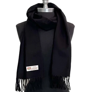 100% CASHMERE LONG SCARF 72X12 PURE SOLID SCARF Made in England Warm Wool Black - Picture 1 of 2