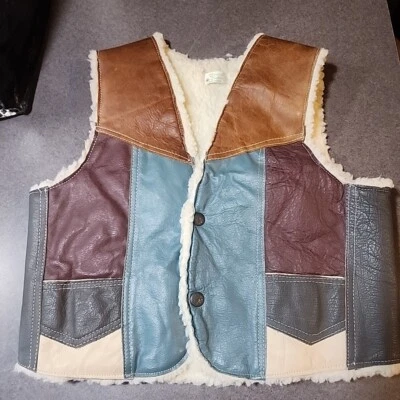 Vintage Genuine Leather Kids Sherpa Button Up Vest Made In Mexico  - Image 1 of 4