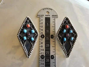 Turquoise, Amethyst & Red Coral - 925 Sterling - Multi Stone, Clip on Earrings - Picture 1 of 10