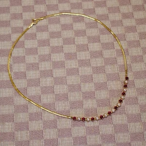 NEW 14K YELLOW GOLD NATURAL MINED RUBY & PEARL COLLAR NECKLACE (14.5 inch) - Picture 1 of 8
