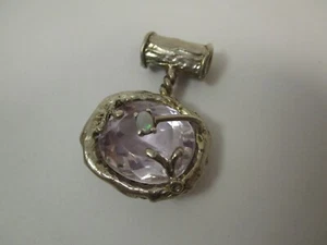Vintage Large Handmade Sterling Silver Pendant Amulet Pale Purple Amethyst Opal - Picture 1 of 7