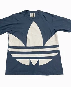 Men Adidas Crew Neck Huge Trefoil Logo Tee T-shirt Short Sleeve Top Large L Blue - Picture 1 of 11