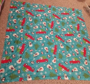 Vintage Sheet with Christmas Themed Print 69" x 71" Holiday Decor - Picture 1 of 2