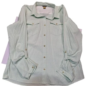 Eddie Bauer Women's XL Pin Check Mint & White Roll Tab sleeve blouse - Picture 1 of 8