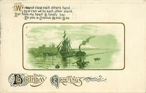 Boats at Dock Birthday Greetings pm 1924 Postcard - Picture 1 of 2