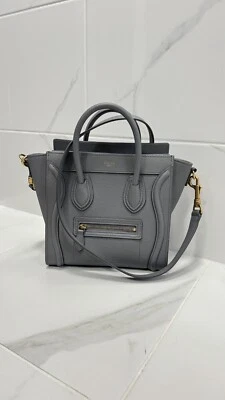 Bolso de Equipaje CELINE Nano Bebé Tambor Piel de becerro Cuero Granulado - Gris / Kohl Foto 1 de 4