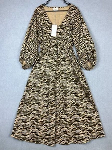 Kinney Dress Womens Medium Beige Black Tiger Stripes Paola Maxi Stretch BNWT - Picture 1 of 9