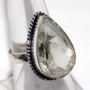925 Silver Plated-White Topaz Ethnic Gemstone Handmade Ring Jewelry US Size-9 JW