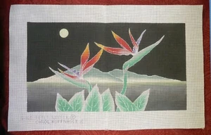 Peter Keefer Paradiesvogel Blume handbemalt Nadelspitze Leinwand 14 Kt Mono - Bild 1 von 4