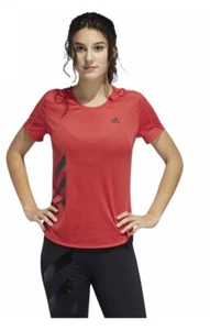 Women's T-shirt adidas Run It 3-Stripes Fast Red large #U605 - Picture 1 of 4