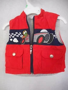 Red turtle race car vest zip front 3 / 6 months grey fleece like inside - Picture 1 of 5