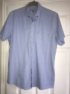 Studio Jeff Banks Blue Gingham Check Short Sleeve Shirt Size Medium - Picture 1 of 4
