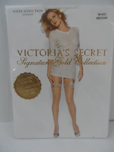 Victoria's Secret Signature Gold Collection Stockings White - Size Medium - NEW - Picture 1 of 4