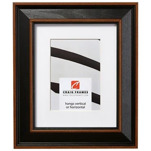 Craig Frames Farmhouse, 2" Black w/ Brown Wood Picture Frame With a Single Mat - Picture 1 of 7