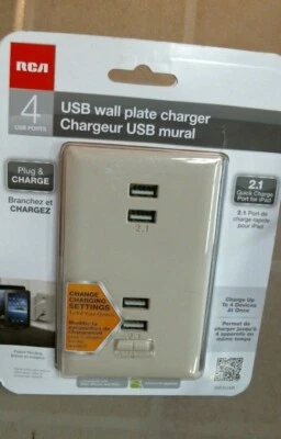 RCA WP4UAR 4 Portas USB Placa de Parede Carregador Plug & Charge, FRETE GRÁTIS - Imagem 1 de 2