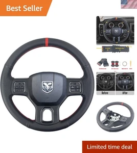 Black Side Perforated Leather Red Marker Steering Wheel Protector Cover Hand-... - Foto 1 di 10