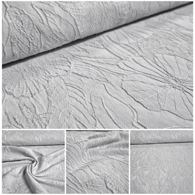 Jacquard Stoff Hellgrau Blumen Dekostoff Meterware Tischdecke Bezug Vorhang - Bild 1 von 4
