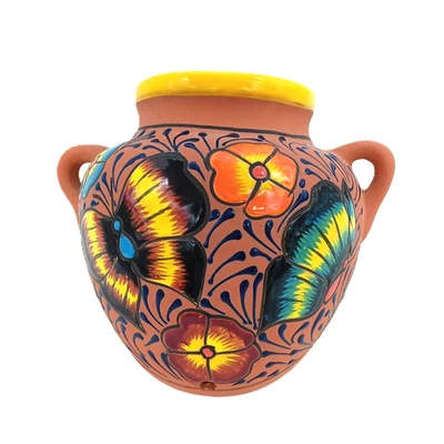 Maceta de pared para derramar cerámica de arcilla mexicana Engobe mariposa Talavera Foto 1 de 4