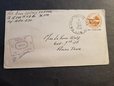 APO 230 SOUMANGES, BELGIUM, ETO 1944 Censored WWII Army Cover 899 TD Bn APO 9 - Image 1 of 2