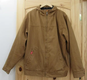 Corner Stone Jacket Mens XL Brown Hooded Full Zip Flannel Lined Workwear Canvas - Picture 1 of 15