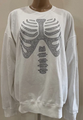 Moletom de lã Victoria's Secret rosa Halloween esqueleto gola redonda BLING XXL - Imagem 1 de 4