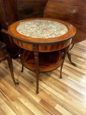 French Antique Louis XV Inset Beautiful Marble Top Inlaid Side Center Table - Image 1 of 4
