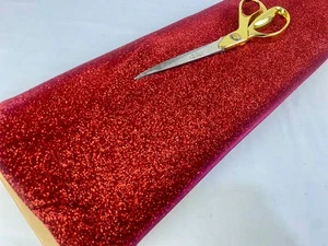 NEW*Stretch Bonded Jersey Deep Red Glitter Print Dress/Craft Fabric*FREE P&P* - Picture 1 of 5