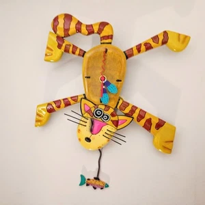 Allen Designs Studios Dinner Time Cat Wall Clock Pendulum Crazy Colorful Kitchen - Picture 1 of 8