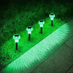 Solar Pathway Lights Outdoor 4 Pack, Green LED Driveway Light Solar Powered, ST  - Picture 1 of 6