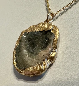 Ciondolo Topazio Fumè Riempito in Oro Giallo su Catena YGF da 18" Reversibile - Foto 1 di 6