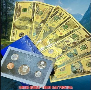 🔥 Collector’s Gift Set – U.S. Proof Coin Set  - 24K Gold Notes - FREE SHIPPING - Picture 1 of 5