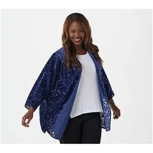 The Muses Closet Velvet Burnout Cardigan A391060 Dolman Sleeve Dark Navy Medium - Bild 1 von 4