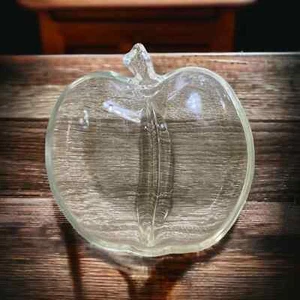 Vintage Apple Glass Dish Candy Trinket Divided Center Clear Heavy Shape Unique - Picture 1 of 10