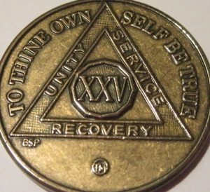 Alcoholics Anonymous AA 25 year OLD Bronze Medallion Coin Token Sobriety Sober - Picture 1 of 9