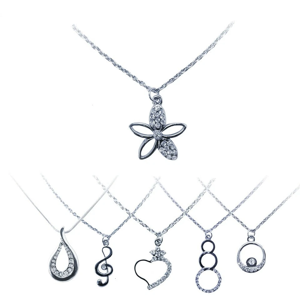1 Kette mit Anhänger Notenschlüssel Herz Tropfen Ringe Kreise Blume Strass Stein - Bild 1 von 1
