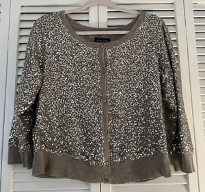 American Eagle Gray Sequin Long Sleeve Button Down Sweater Size Large - Picture 1 of 2