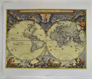 JOAN BLAEU 1662 WORLD MAP REPRODUCTION, 1990 - Picture 1 of 2