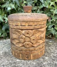 VINTAGE RUSTIC HAND MADE TURNED CARVED WOODEN POT WITH LID